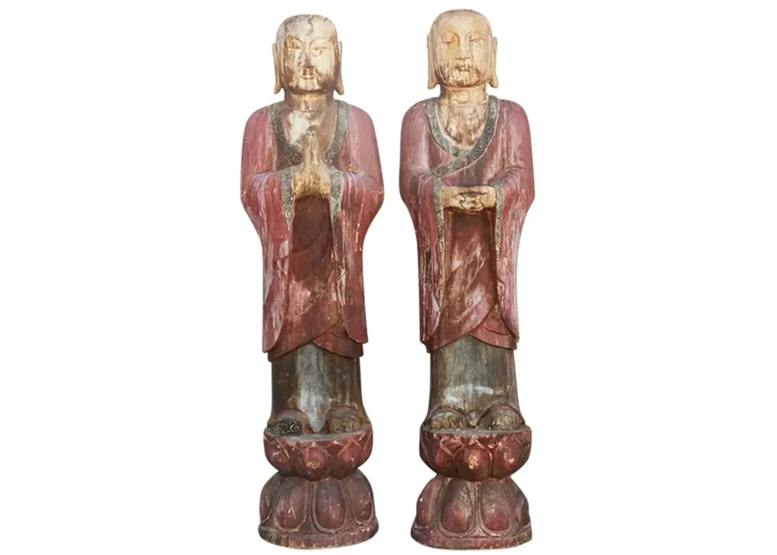 Set of Two - Antique Wooden Buddhas - de-cor