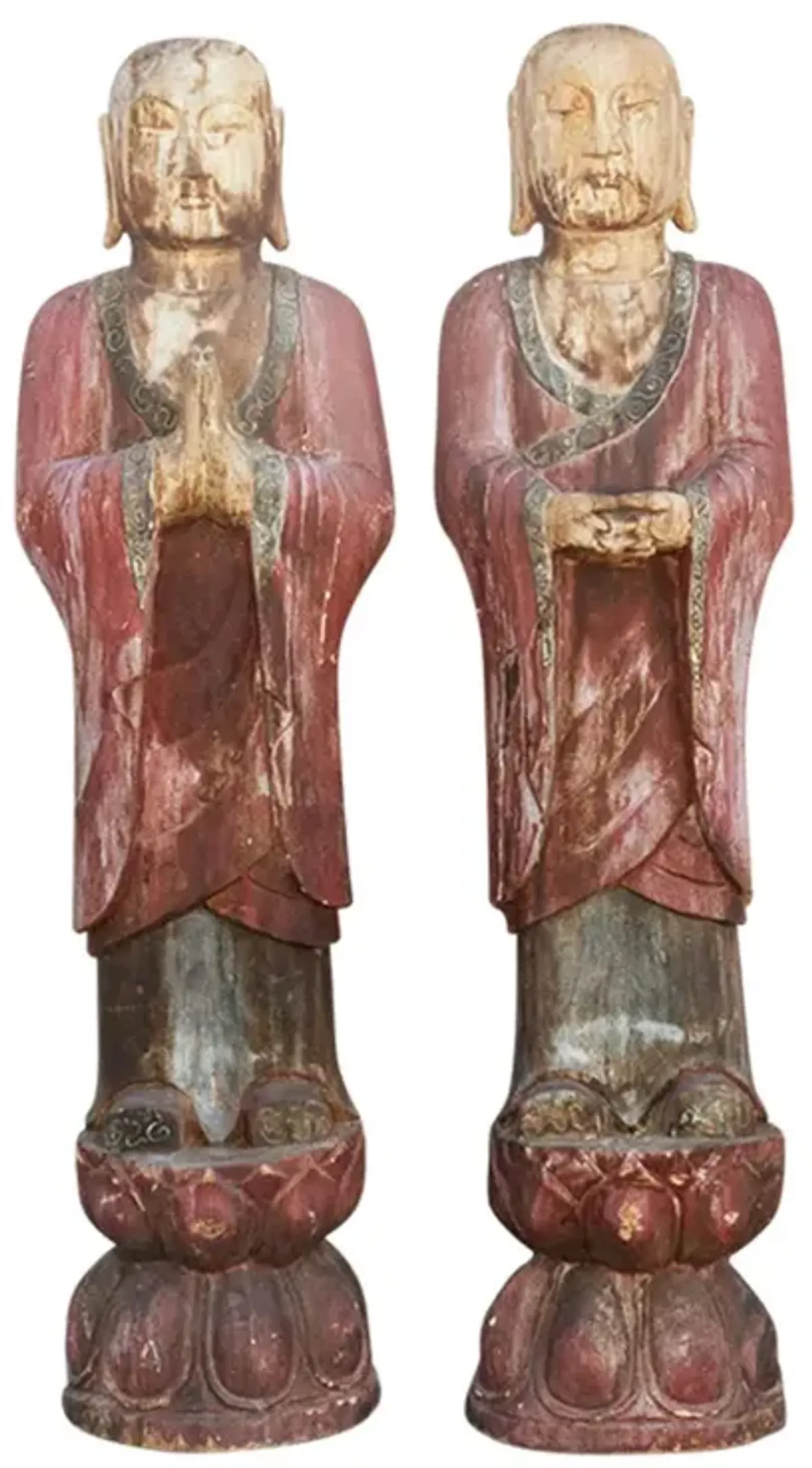 Set of Two - Antique Wooden Buddhas - de-cor