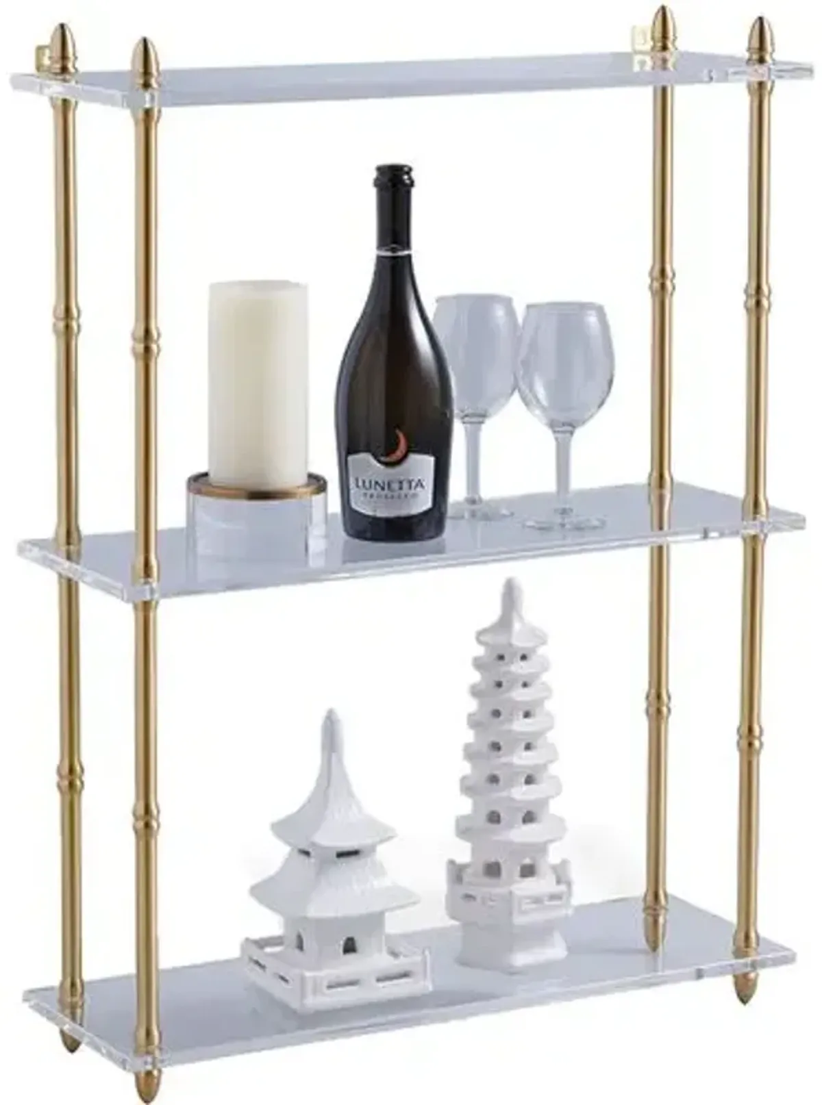 Carmel Lucite Wide Wall Shelf - Brass - Port 68