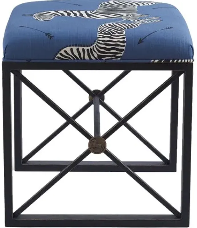 Medallion Zebra Scalamandr Left Facing Single Bench - Blue/Black - Port 68