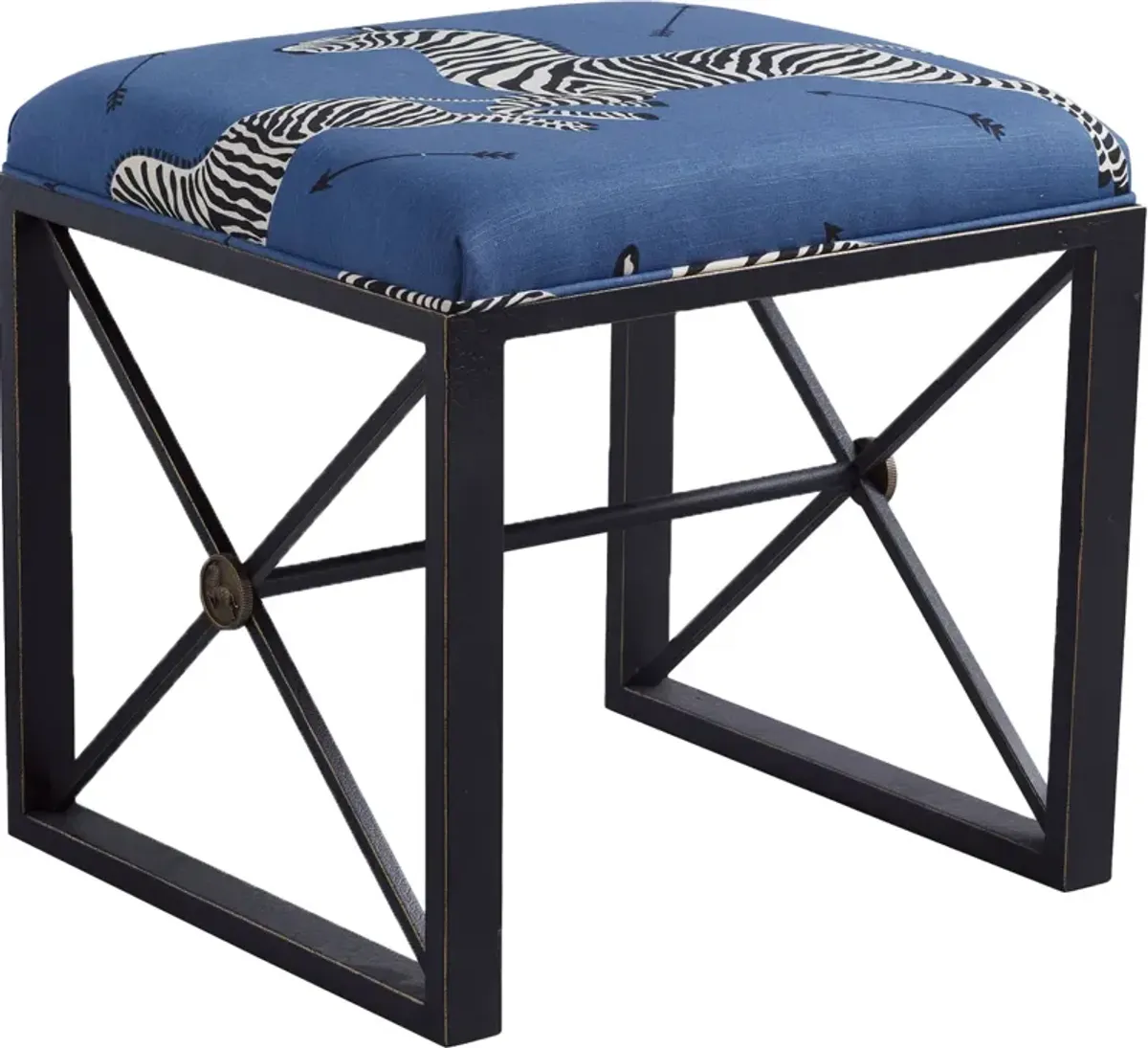 Medallion Zebra Scalamandr Left Facing Single Bench, Blue/Black