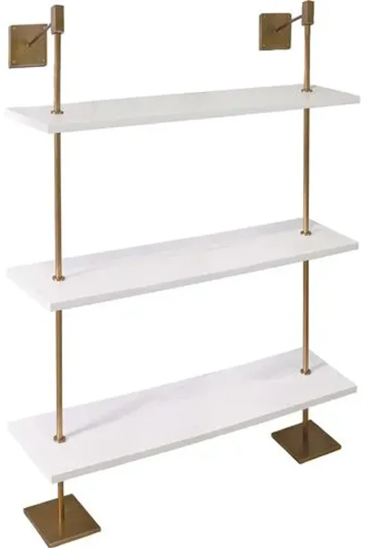 Marais 3-Tier Wide Wall Shelf - White/Aged Brass - Port 68