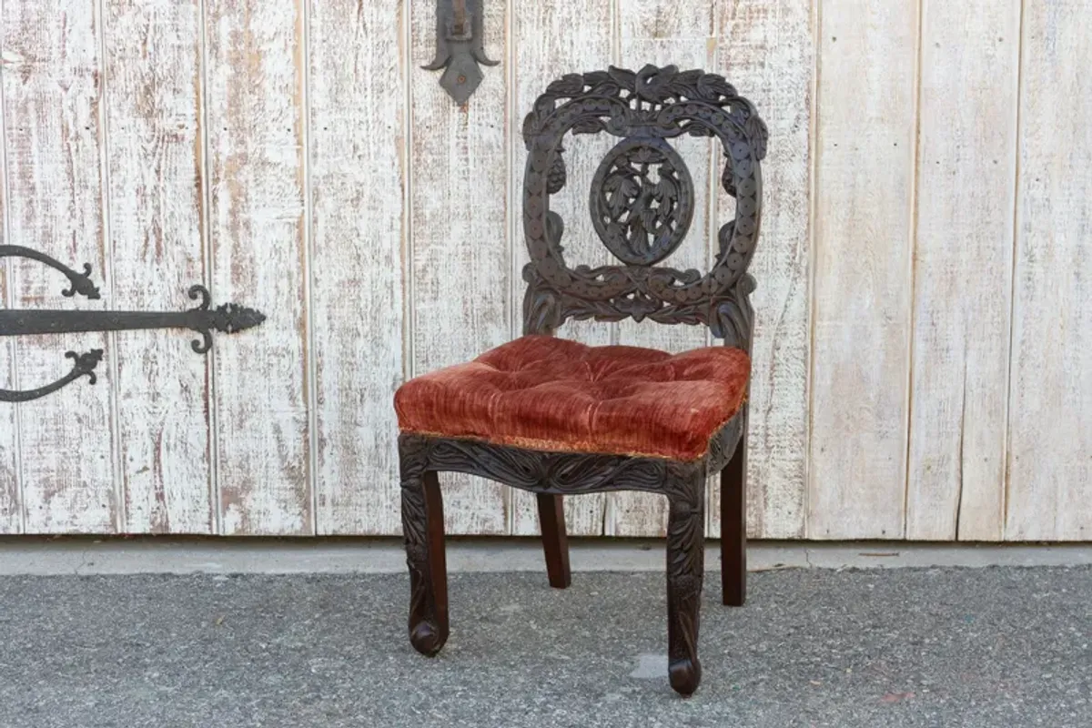 Rosewood Antique Anglo Indian Chair - de-cor - Red