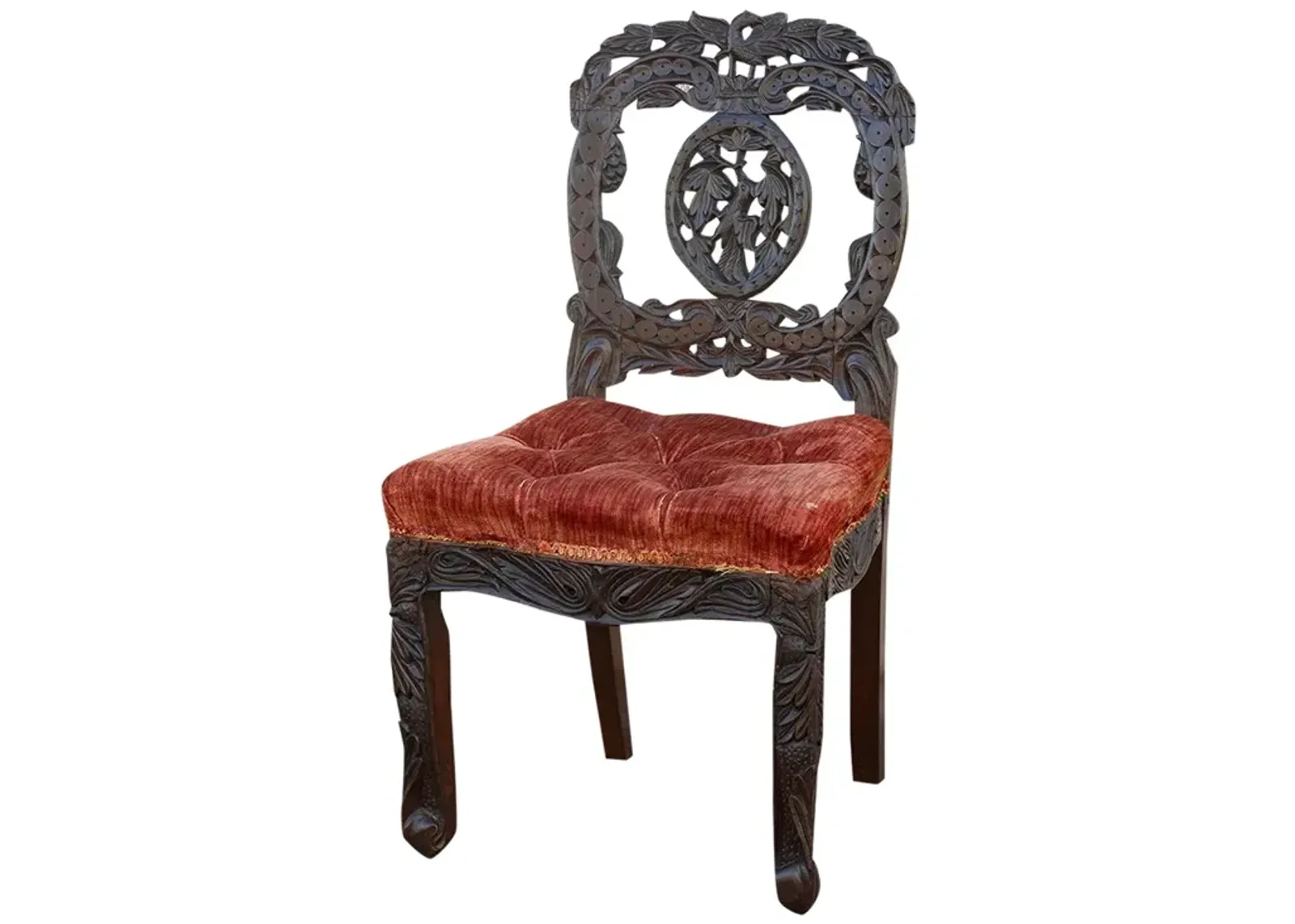 Rosewood Antique Anglo Indian Chair - de-cor - Red