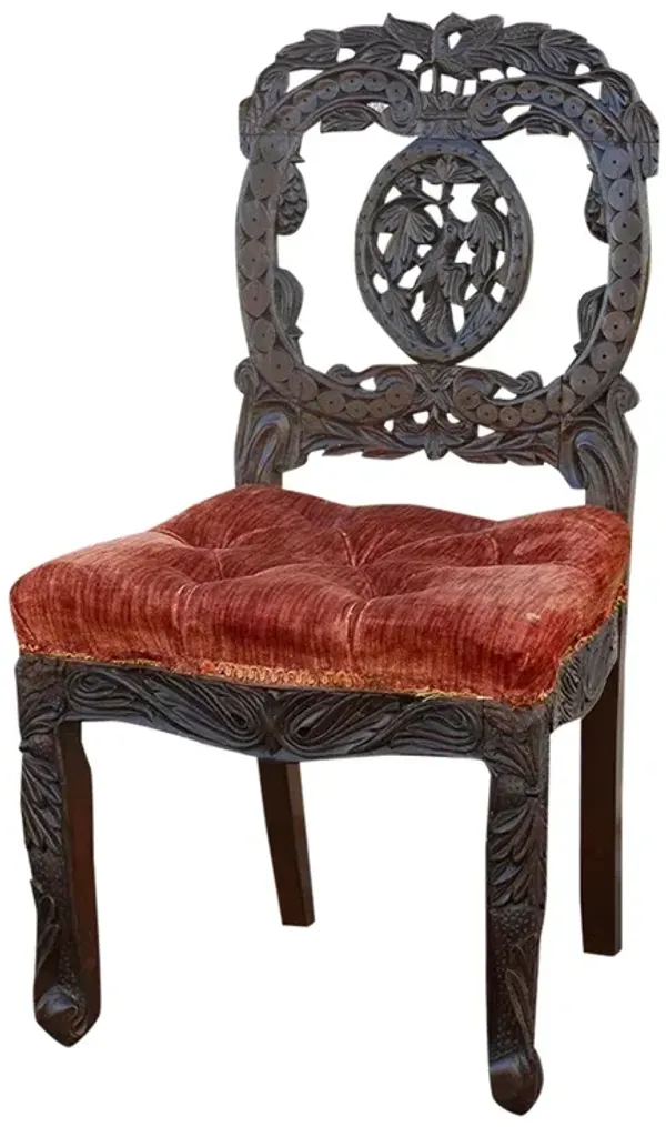 Rosewood Antique Anglo Indian Chair - de-cor - Red