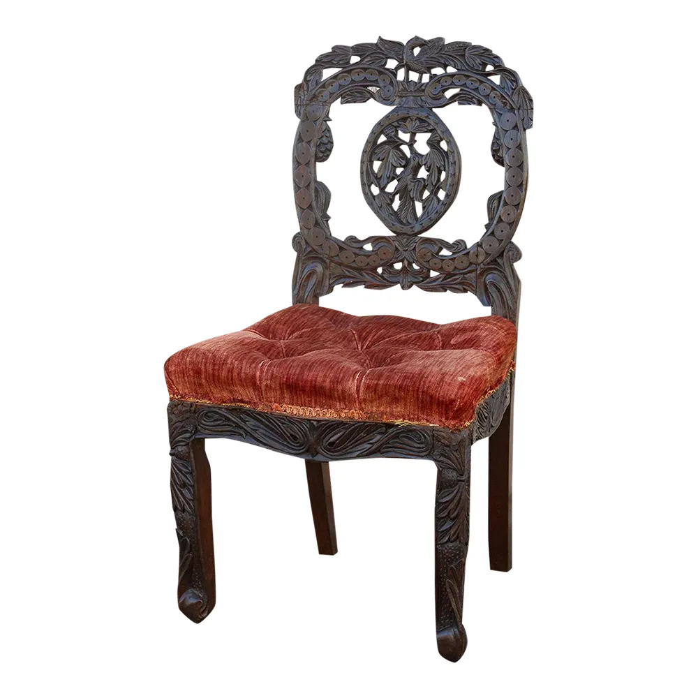 Rosewood Antique Anglo Indian Chair - de-cor - Red