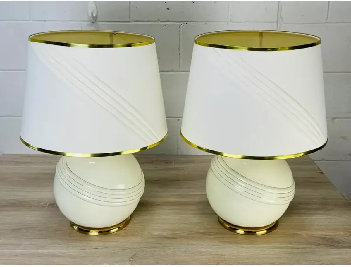 Cream & Gold Round Table Lamps - Set of 2 - 2-b-Modern