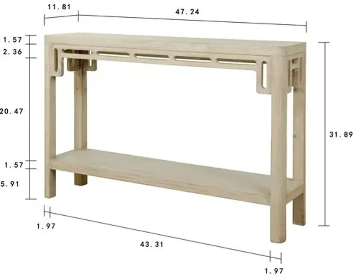 Brianne 47" Console Table - Weathered Whitewash - Handcrafted - Beige