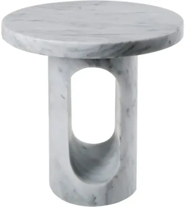 Adele Round Marble Side Table - White - Handcrafted