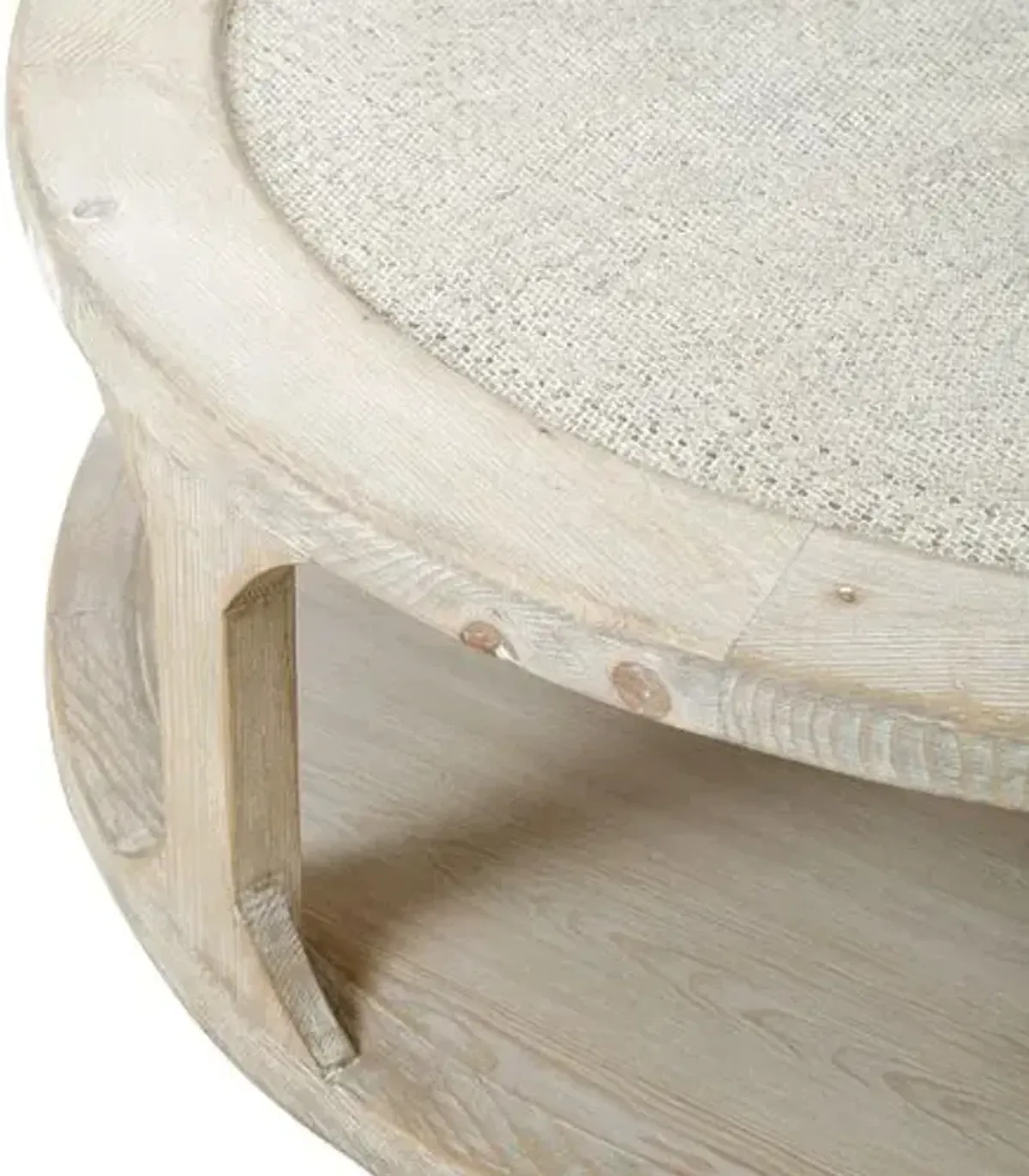 Anita 50" Round Coffee Table - Weathered Whitewash - Handcrafted - Beige