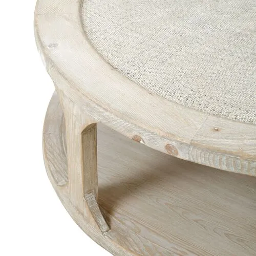 Anita 50" Round Coffee Table - Weathered Whitewash - Handcrafted - Beige