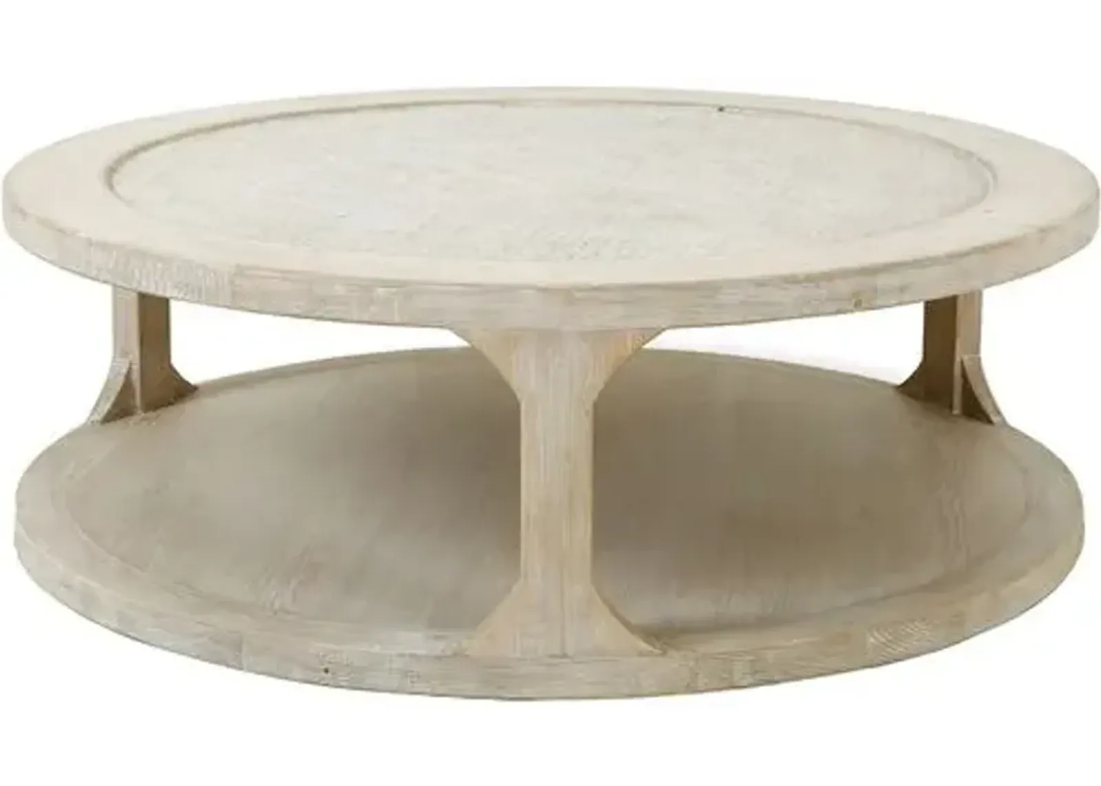 Anita 50" Round Coffee Table - Weathered Whitewash - Handcrafted - Beige