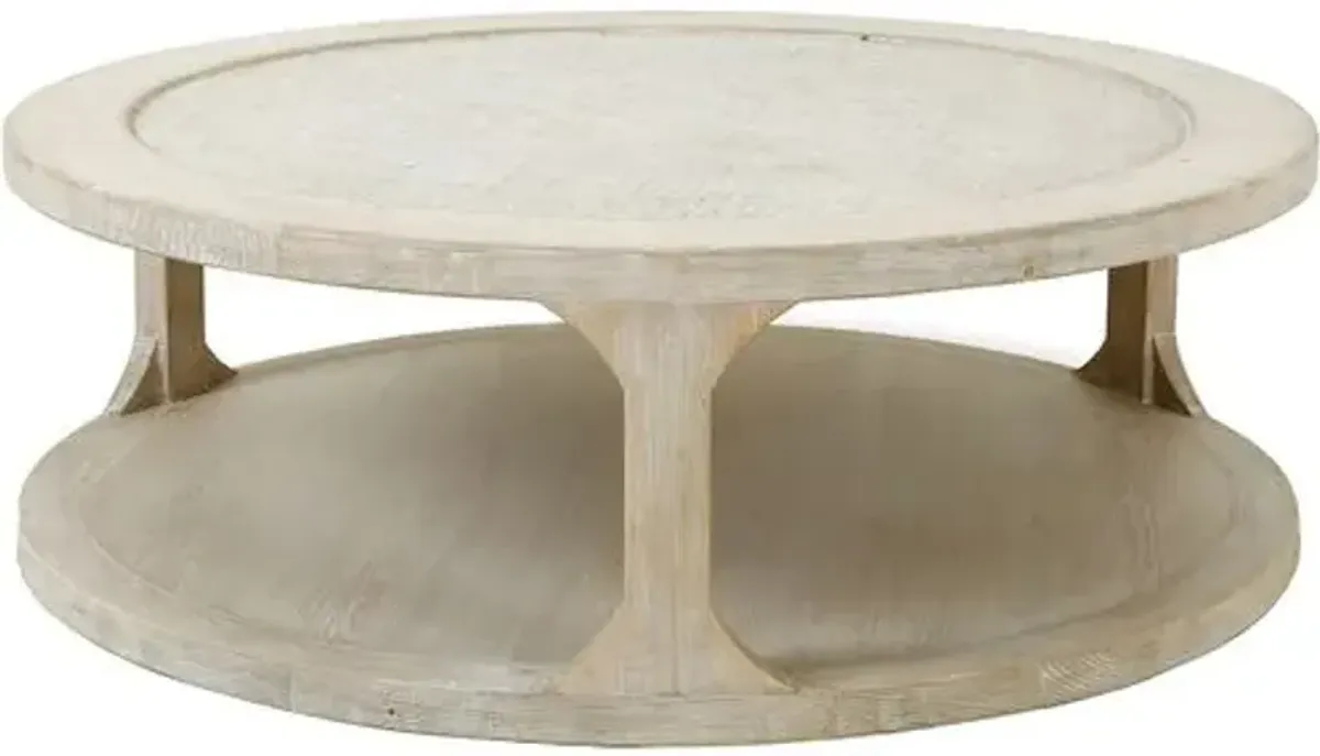 Anita 50" Round Coffee Table - Weathered Whitewash - Handcrafted - Beige