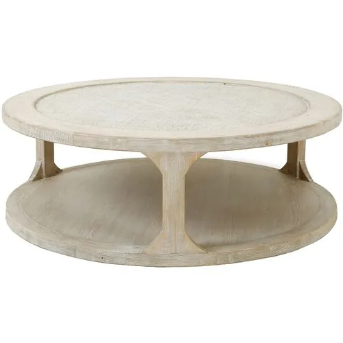 Anita 50" Round Coffee Table - Weathered Whitewash - Handcrafted - Beige