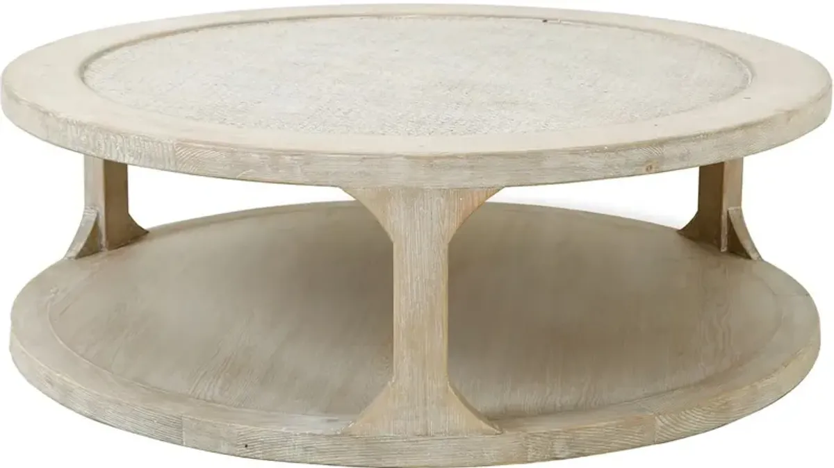 Anita 50" Round Coffee Table, Weathered Whitewash