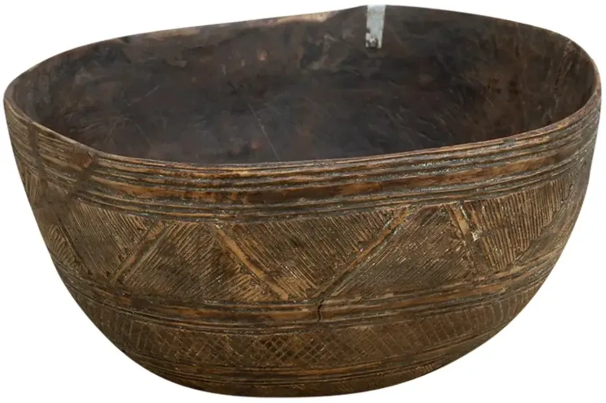 Antique Tribal Carved African Bowl - de-cor - Brown