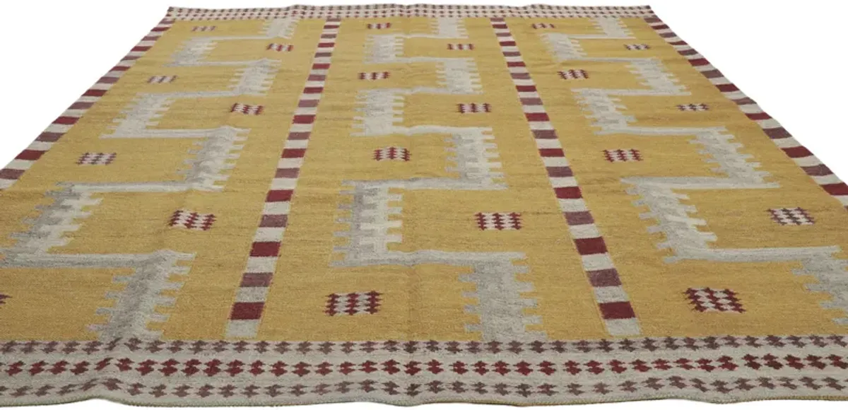 Swedish Inspired Kilim Rug - 9'00 x 11'06 - Esmaili Rugs & Antiques - Yellow - Yellow