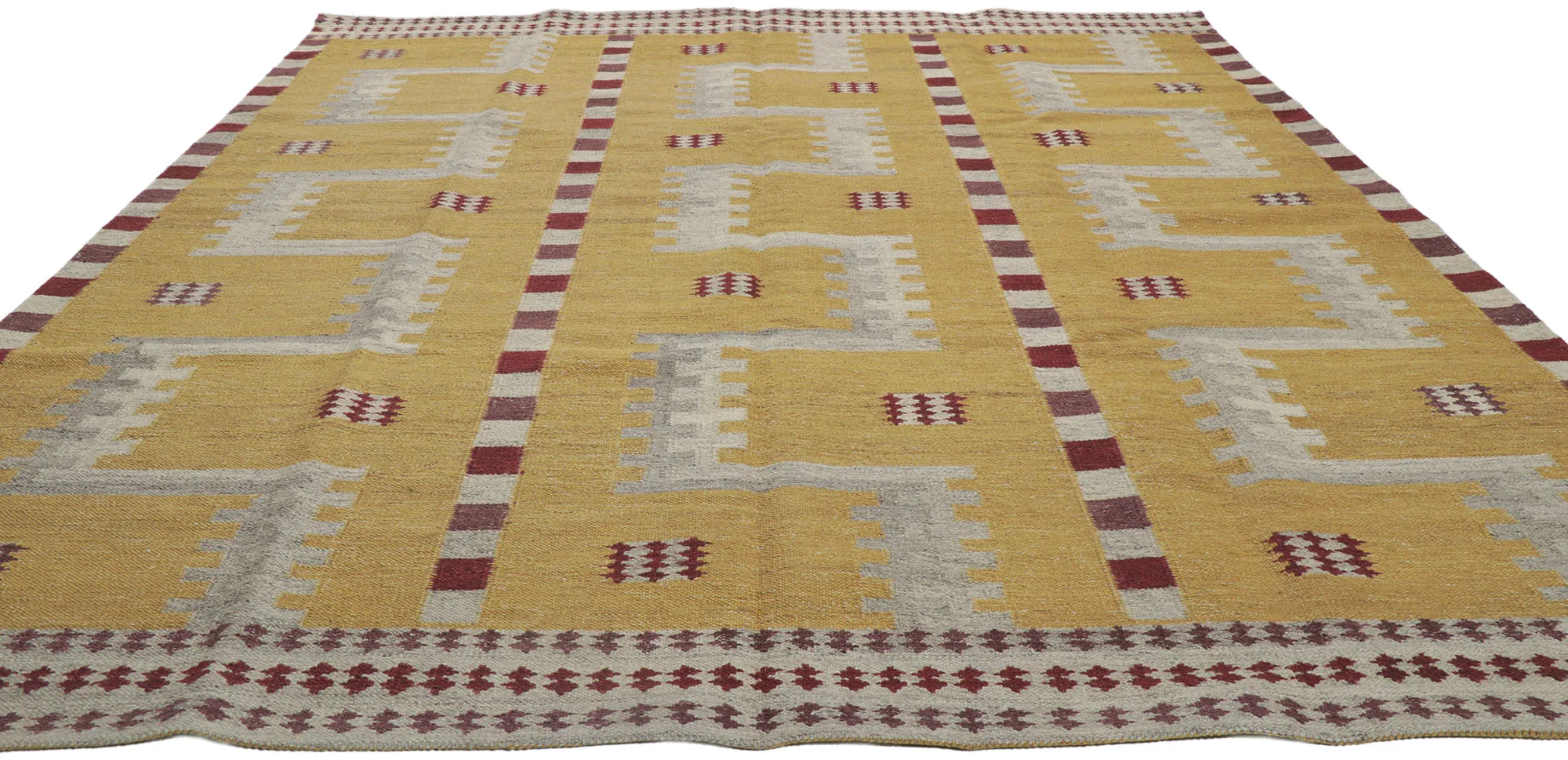 Swedish Inspired Kilim Rug - 9'00 x 11'06 - Esmaili Rugs & Antiques - Yellow - Yellow