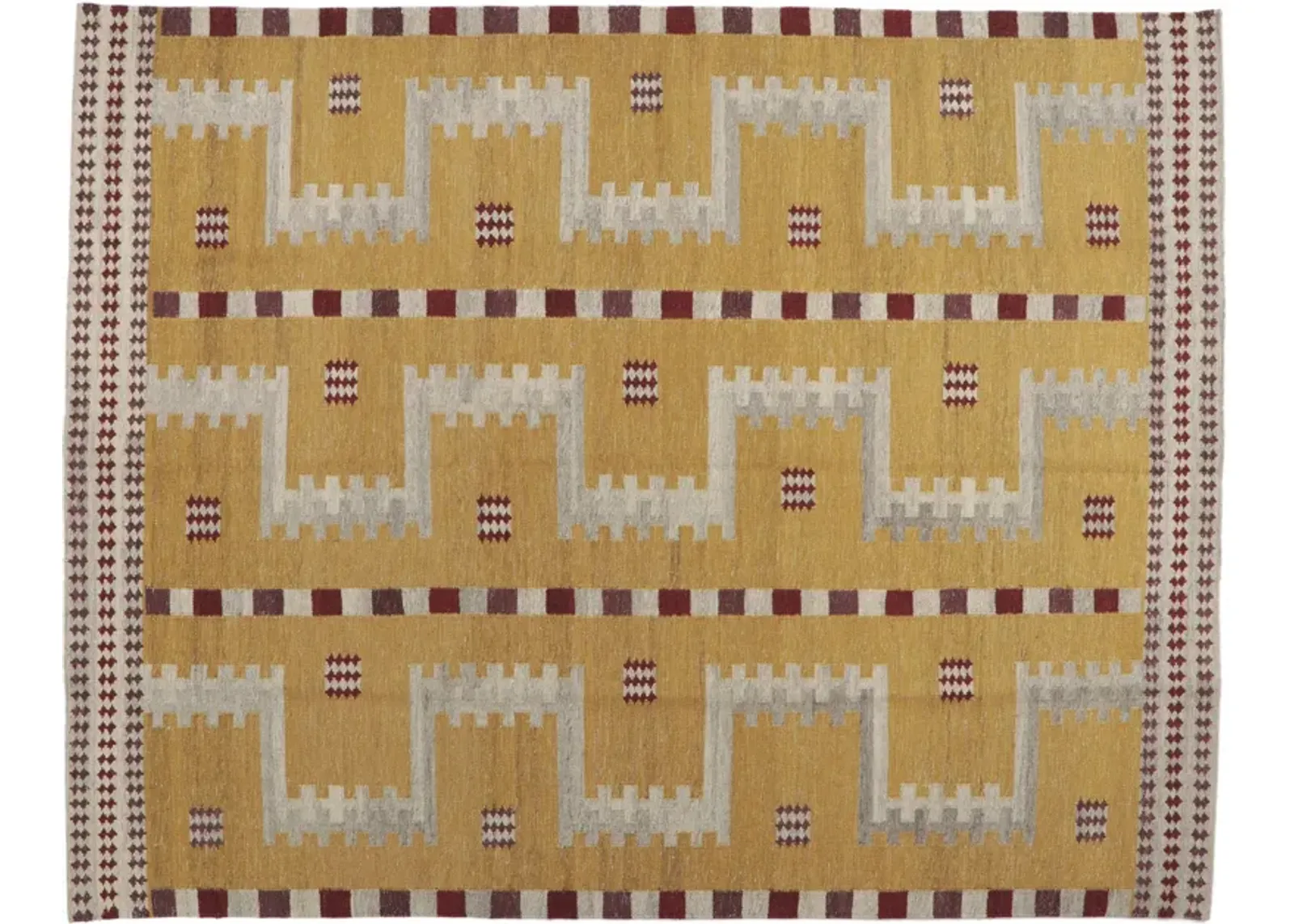 Swedish Inspired Kilim Rug - 9'00 x 11'06 - Esmaili Rugs & Antiques - Yellow - Yellow