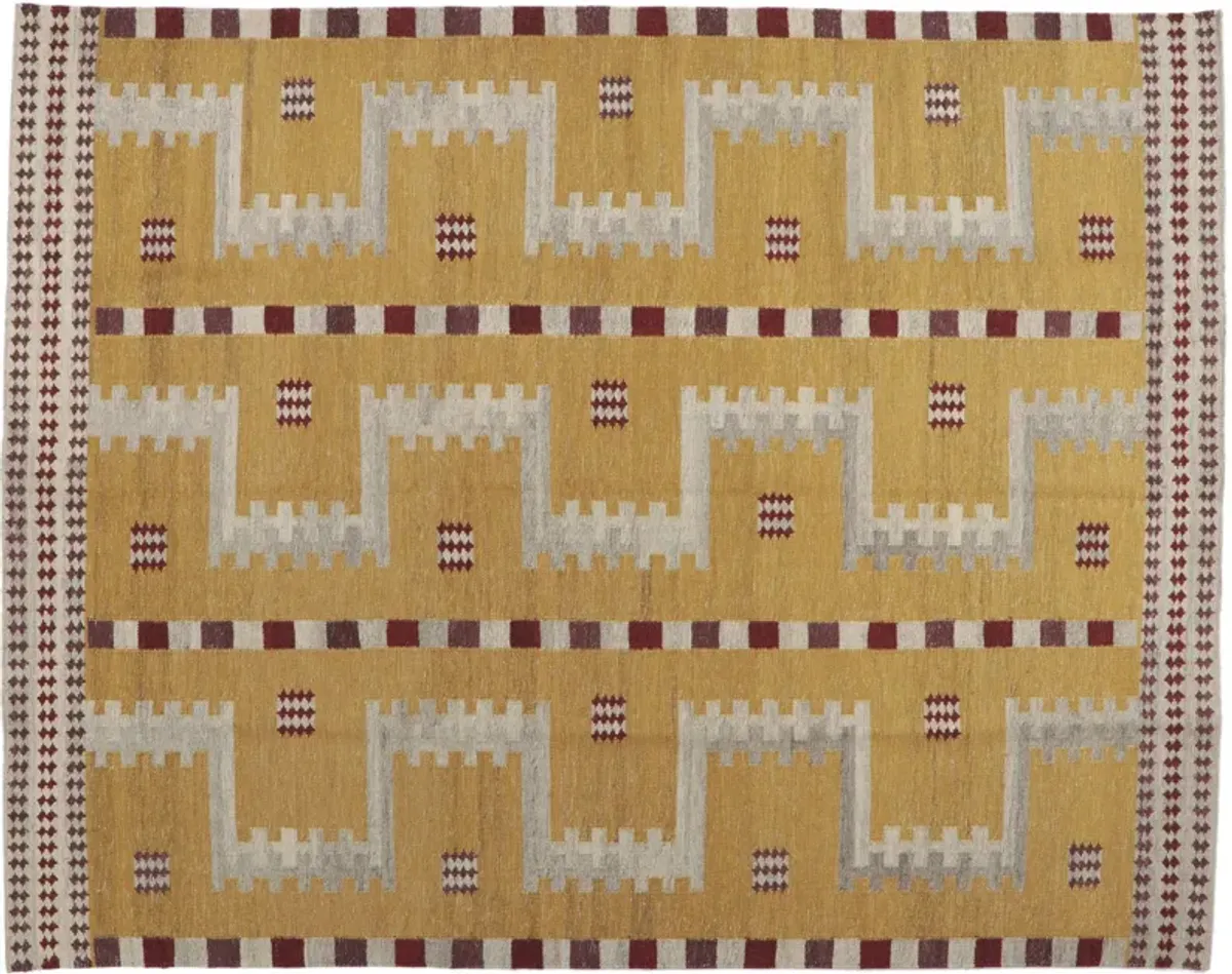 Swedish Inspired Kilim Rug - 9'00 x 11'06 - Esmaili Rugs & Antiques - Yellow - Yellow