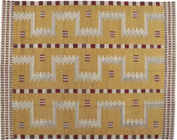Swedish Inspired Kilim Rug - 9'00 x 11'06 - Esmaili Rugs & Antiques - Yellow - Yellow