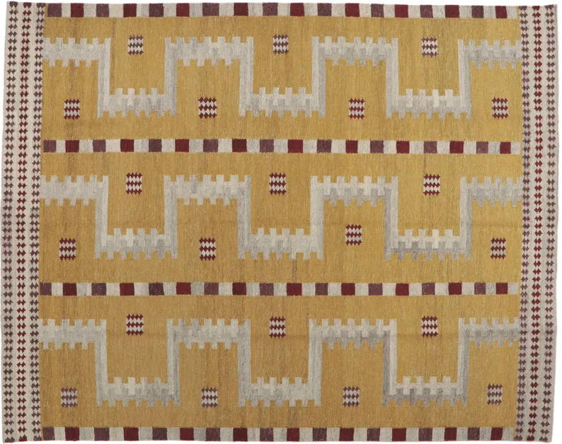 Swedish Inspired Kilim Rug - 9'00 x 11'06 - Esmaili Rugs & Antiques - Yellow - Yellow