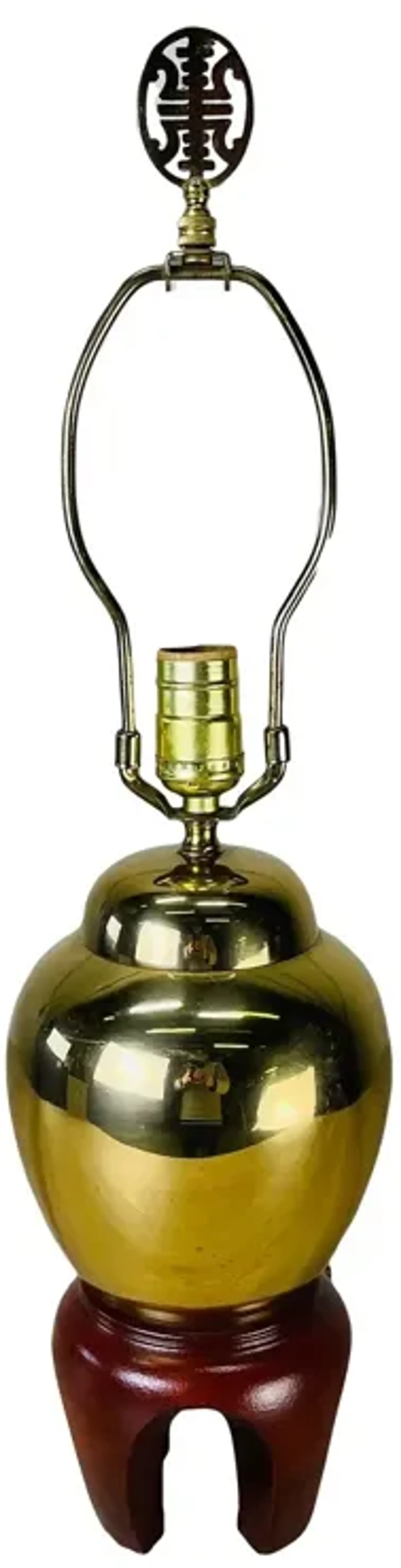 Brass & Mahogany Base Asian Table Lamp - 2-b-Modern