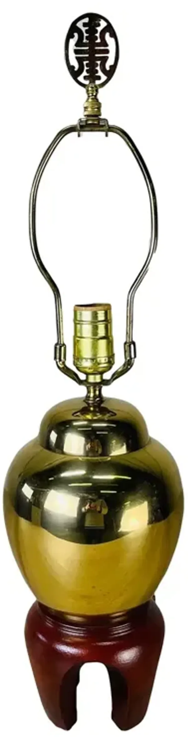 Brass & Mahogany Base Asian Table Lamp - 2-b-Modern