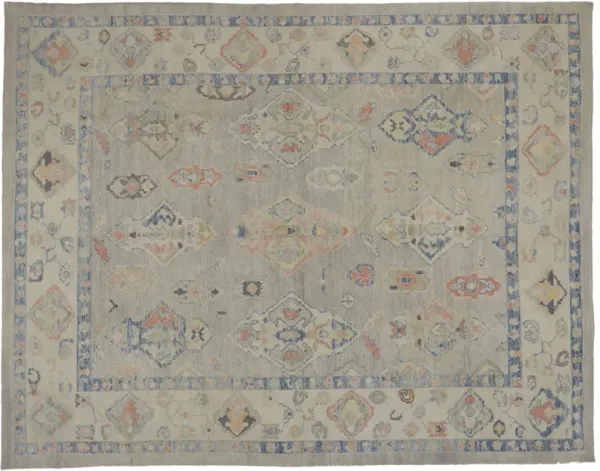 Gray Turkish Oushak Rug - 11'09 x 15'00 - Esmaili Rugs & Antiques - Blue - Blue