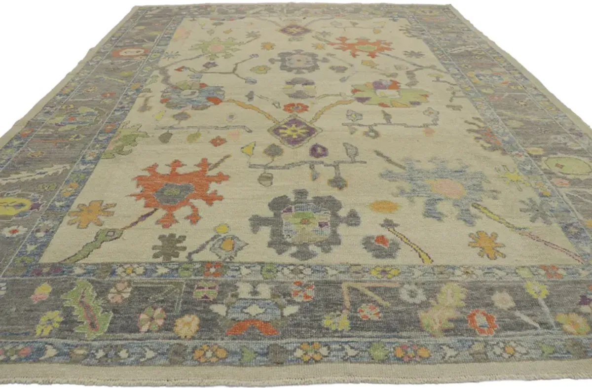 Colorful Turkish Oushak Rug - 9'2 x 12'1 - Esmaili Rugs & Antiques - Gray - Gray