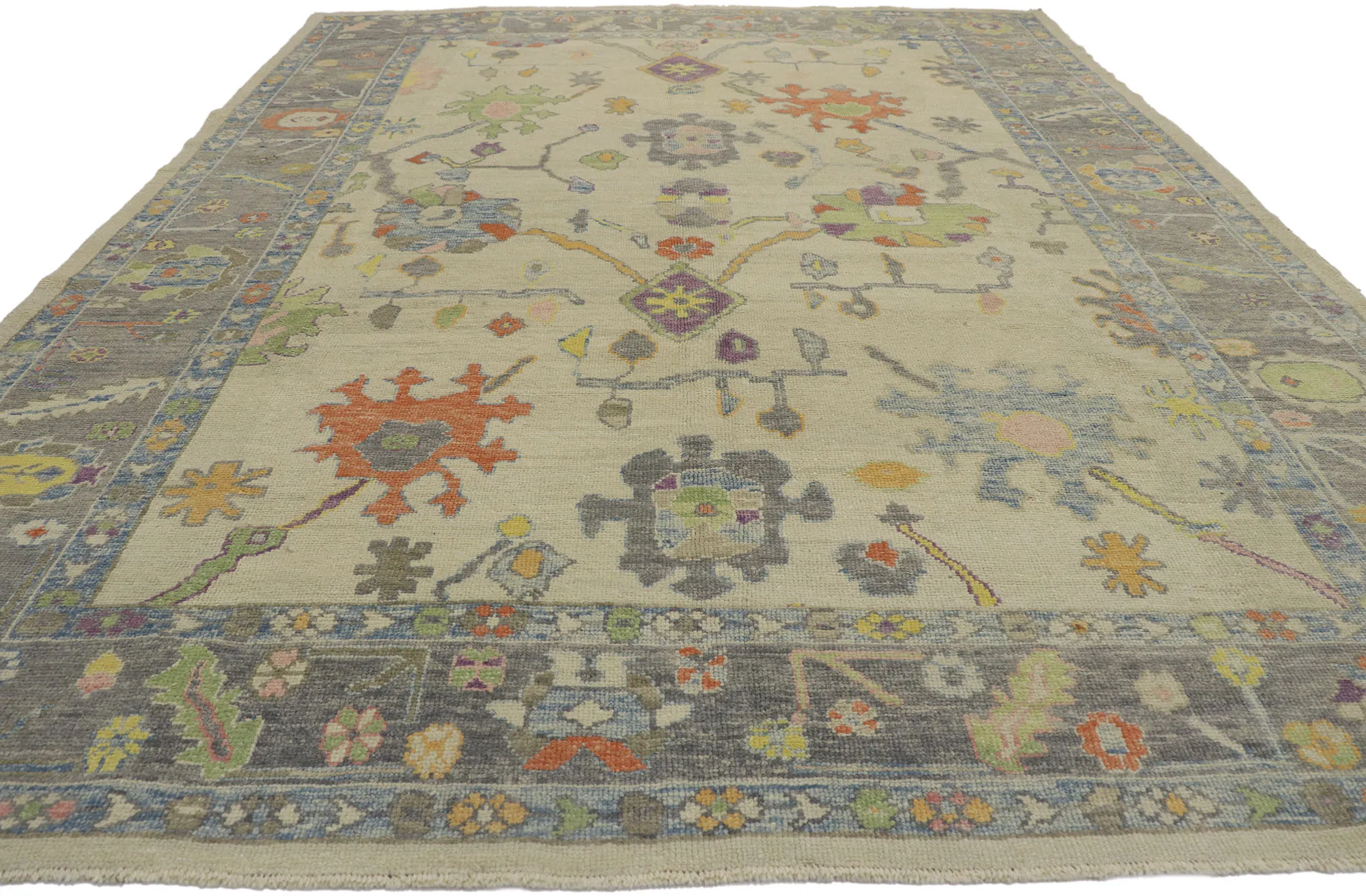 Colorful Turkish Oushak Rug - 9'2 x 12'1 - Esmaili Rugs & Antiques - Gray - Gray