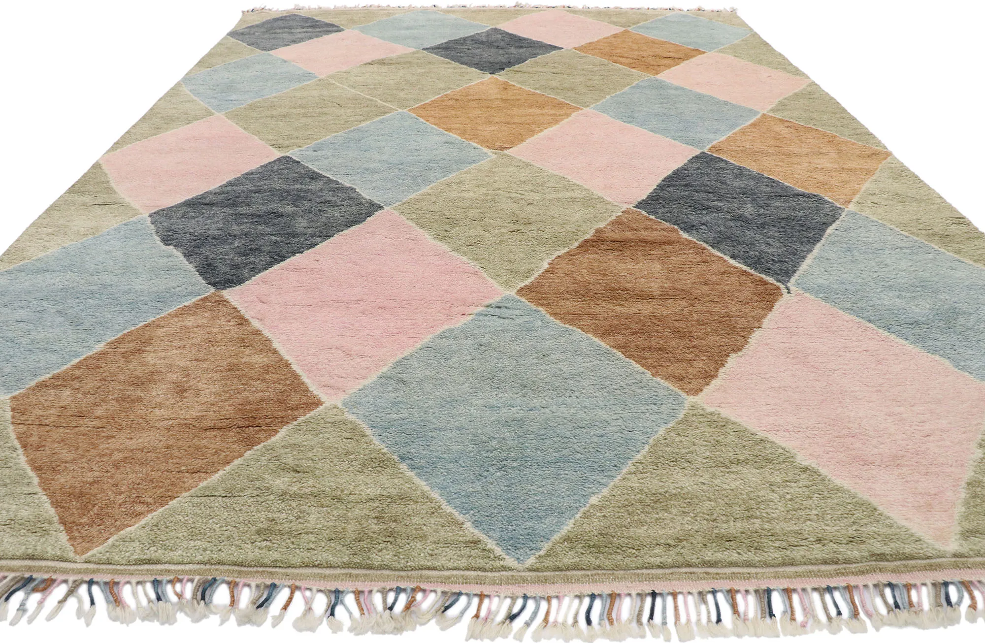 Moroccan Style Argyle Rug - 9'00 x 12'09 - Esmaili Rugs & Antiques - Pink - Pink