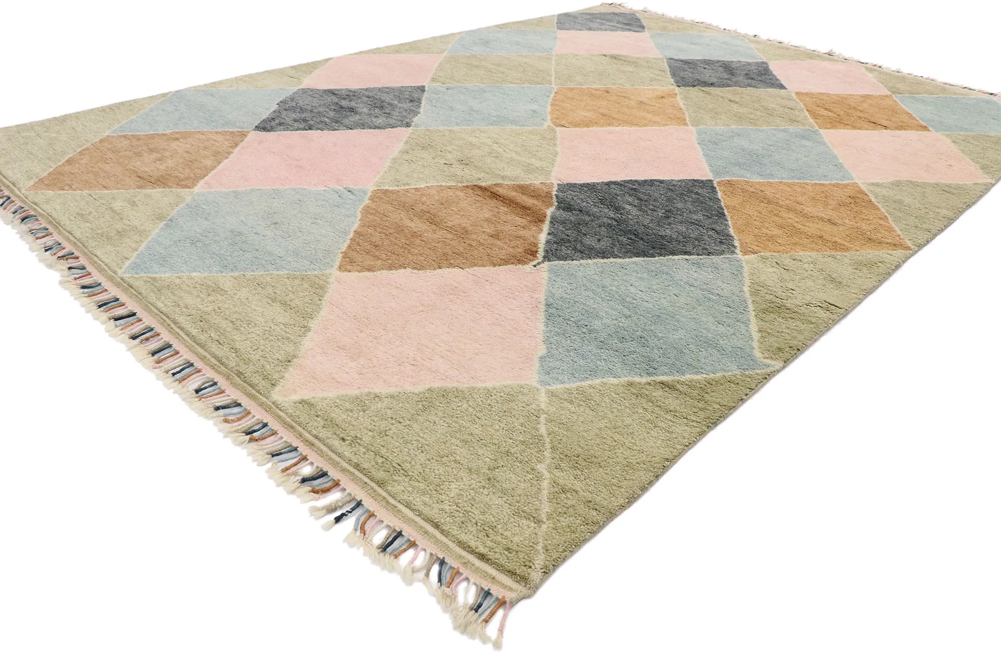 Moroccan Style Argyle Rug - 9'00 x 12'09 - Esmaili Rugs & Antiques - Pink - Pink