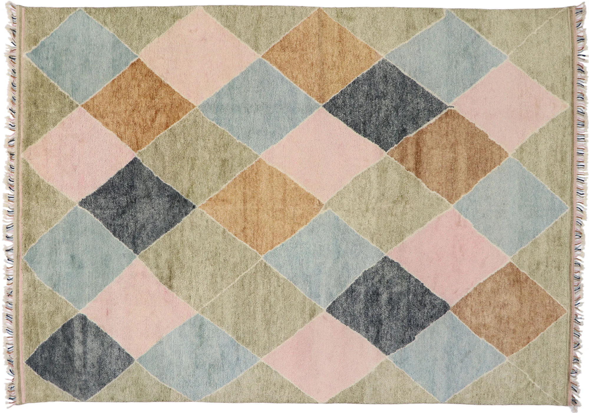 Moroccan Style Argyle Rug - 9'00 x 12'09 - Esmaili Rugs & Antiques - Pink - Pink