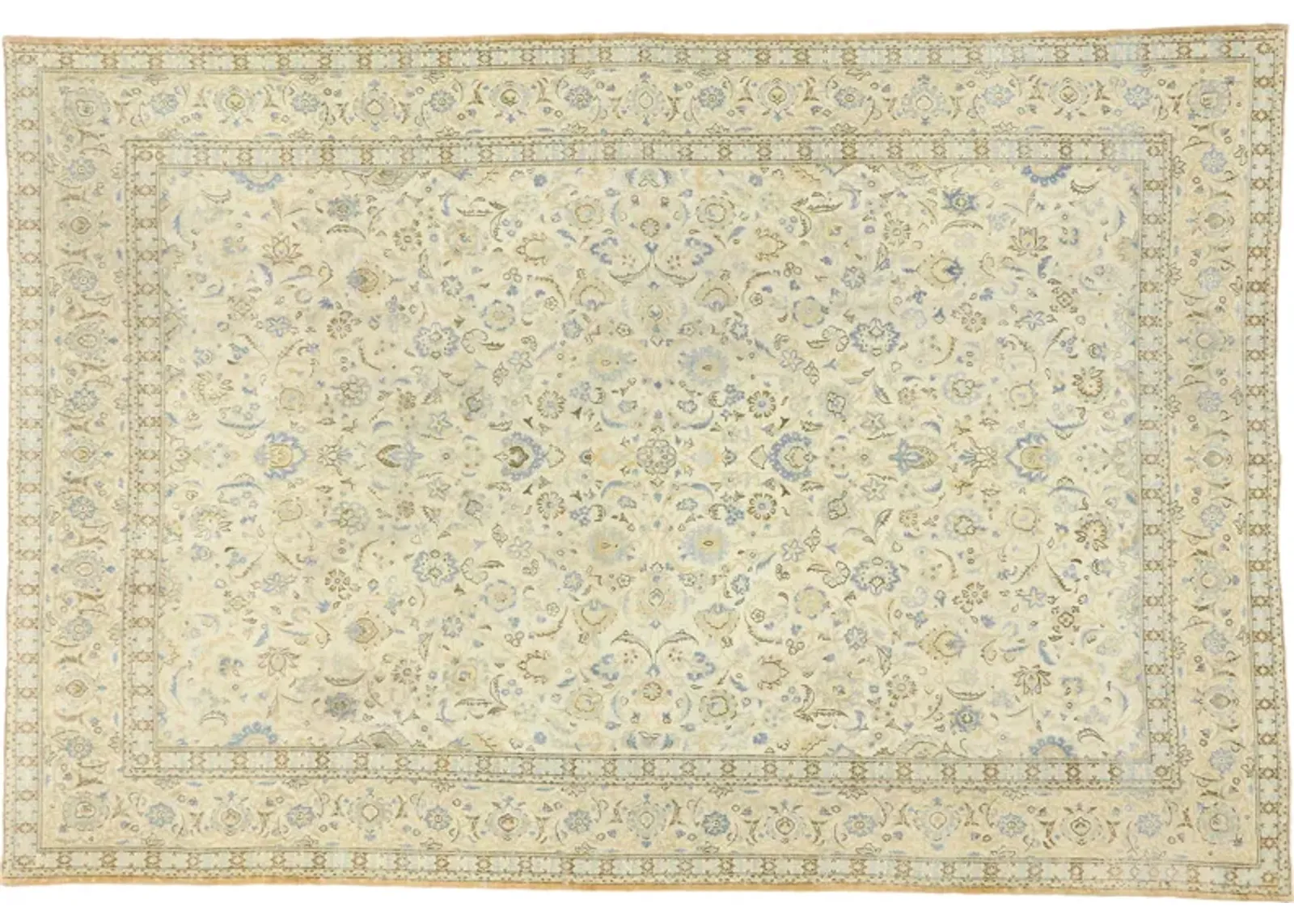 Antique Persian Kashan Rug - 8'7 x 12'8 - Esmaili Rugs & Antiques - Beige - Beige