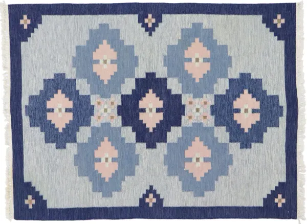 Vintage Swedish Kilim Rug - 5'9 x 7'8 - Esmaili Rugs & Antiques - Blue - Blue