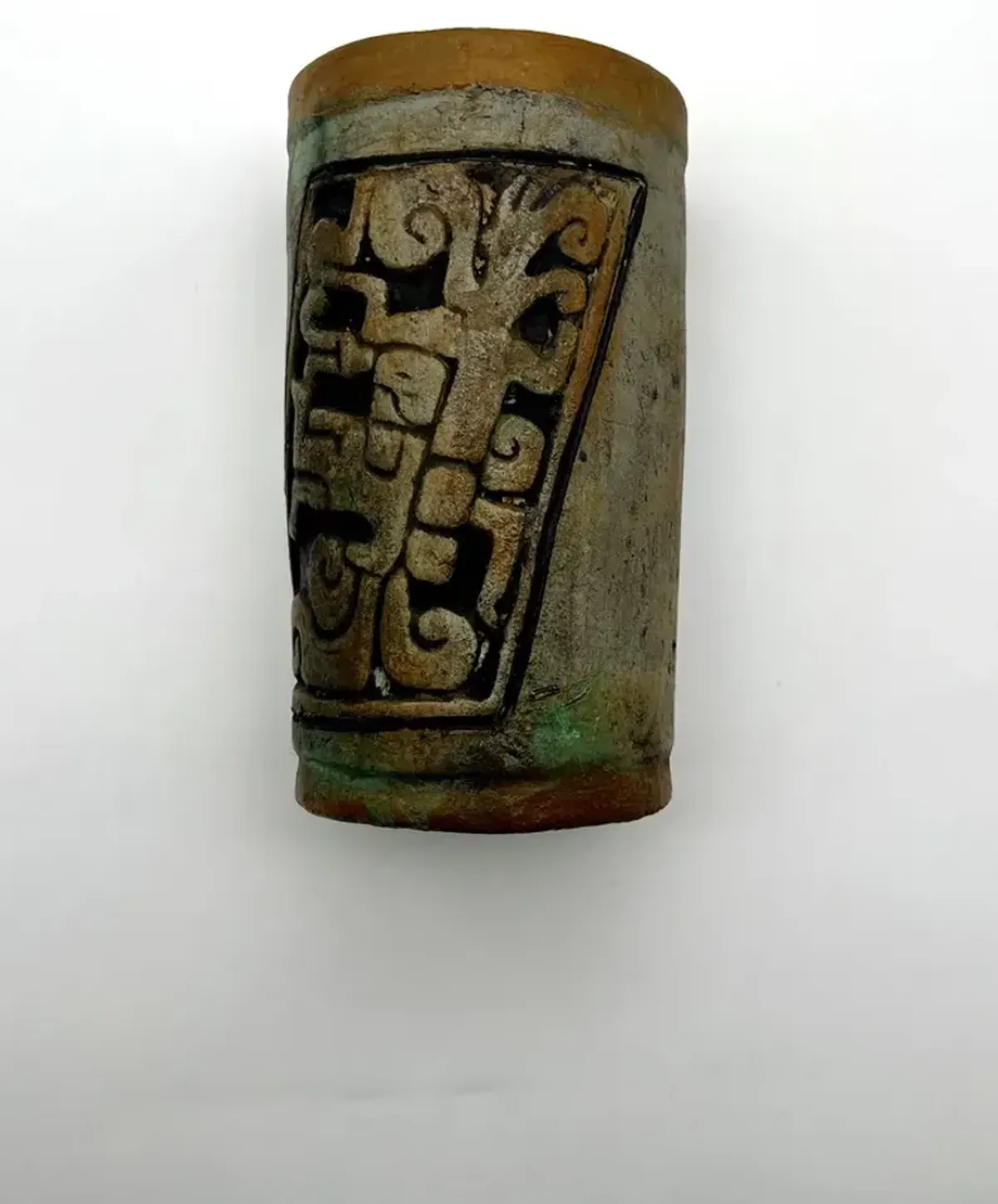 C. 1970s Mayan-Style Cylindrical Vase - Pilar Collection - Brown