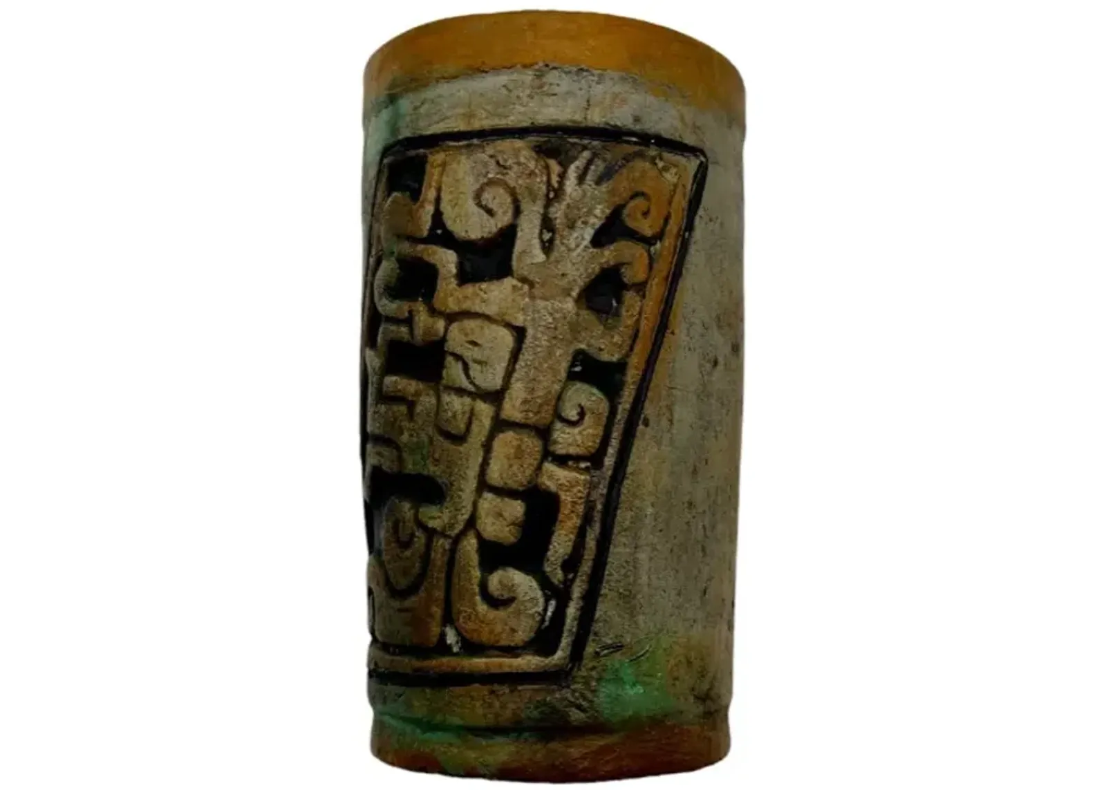 C. 1970s Mayan-Style Cylindrical Vase - Pilar Collection - Brown