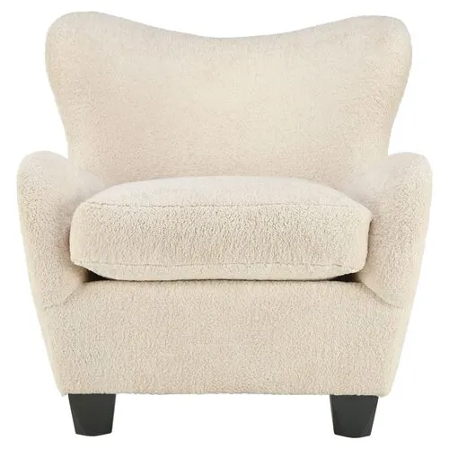 Zola Curved Wingback Chair - Tan Shearling - Kim Salmela - Beige - Comfortable, Stylish