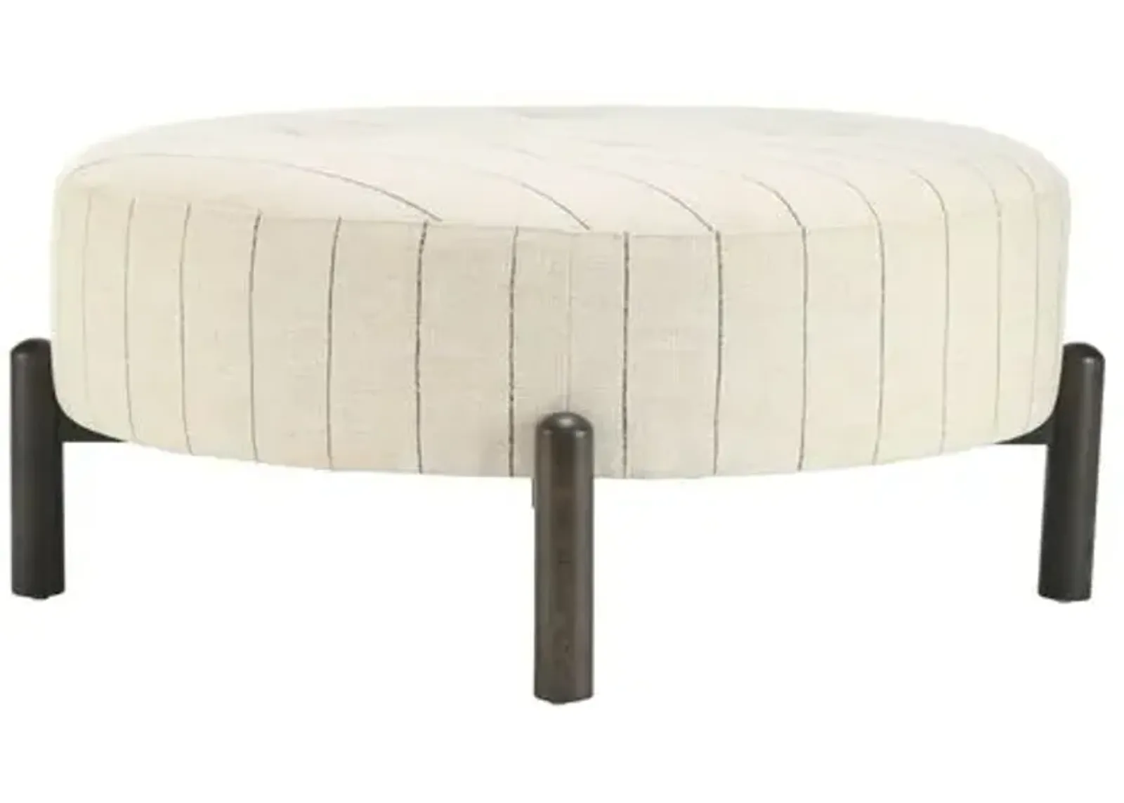 Nelson Round Performance Ottoman - Beige Stripe - Kim Salmela