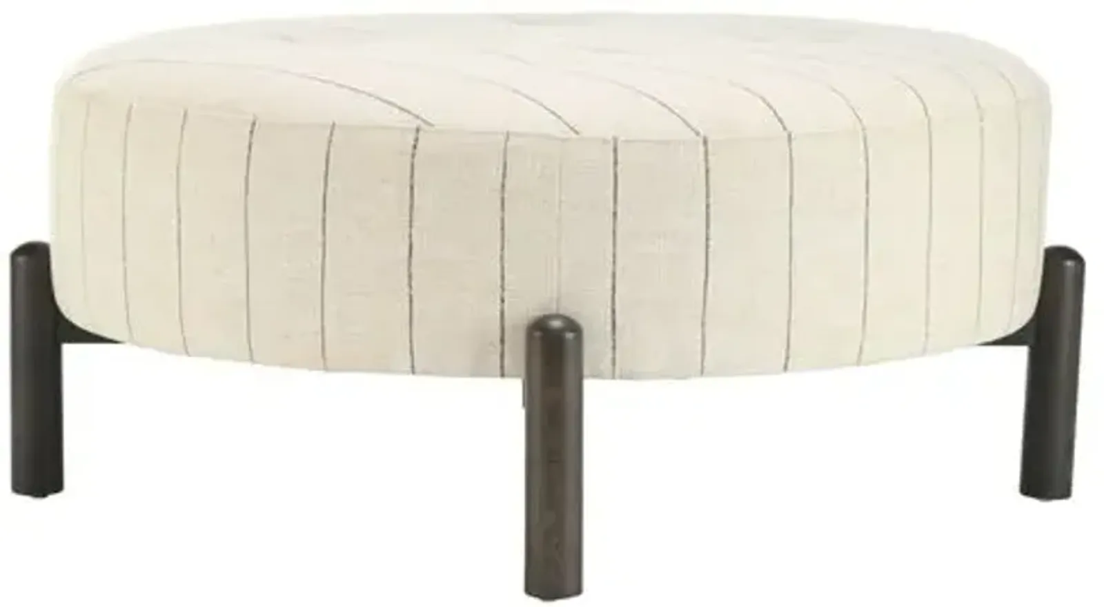 Nelson Round Performance Ottoman - Beige Stripe - Kim Salmela