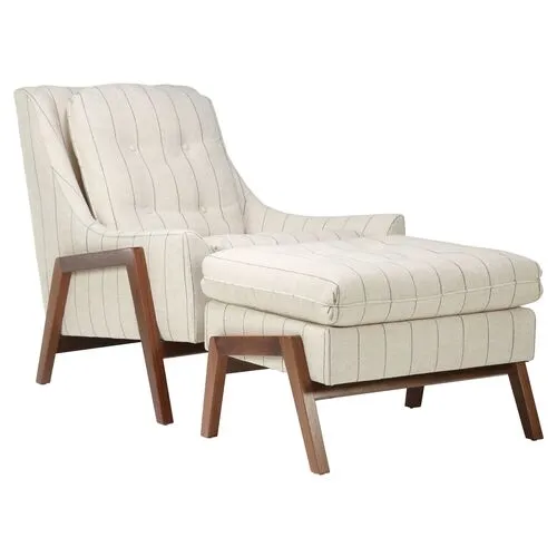 Grace Chair and Footstool - Beige Stripe - Kim Salmela