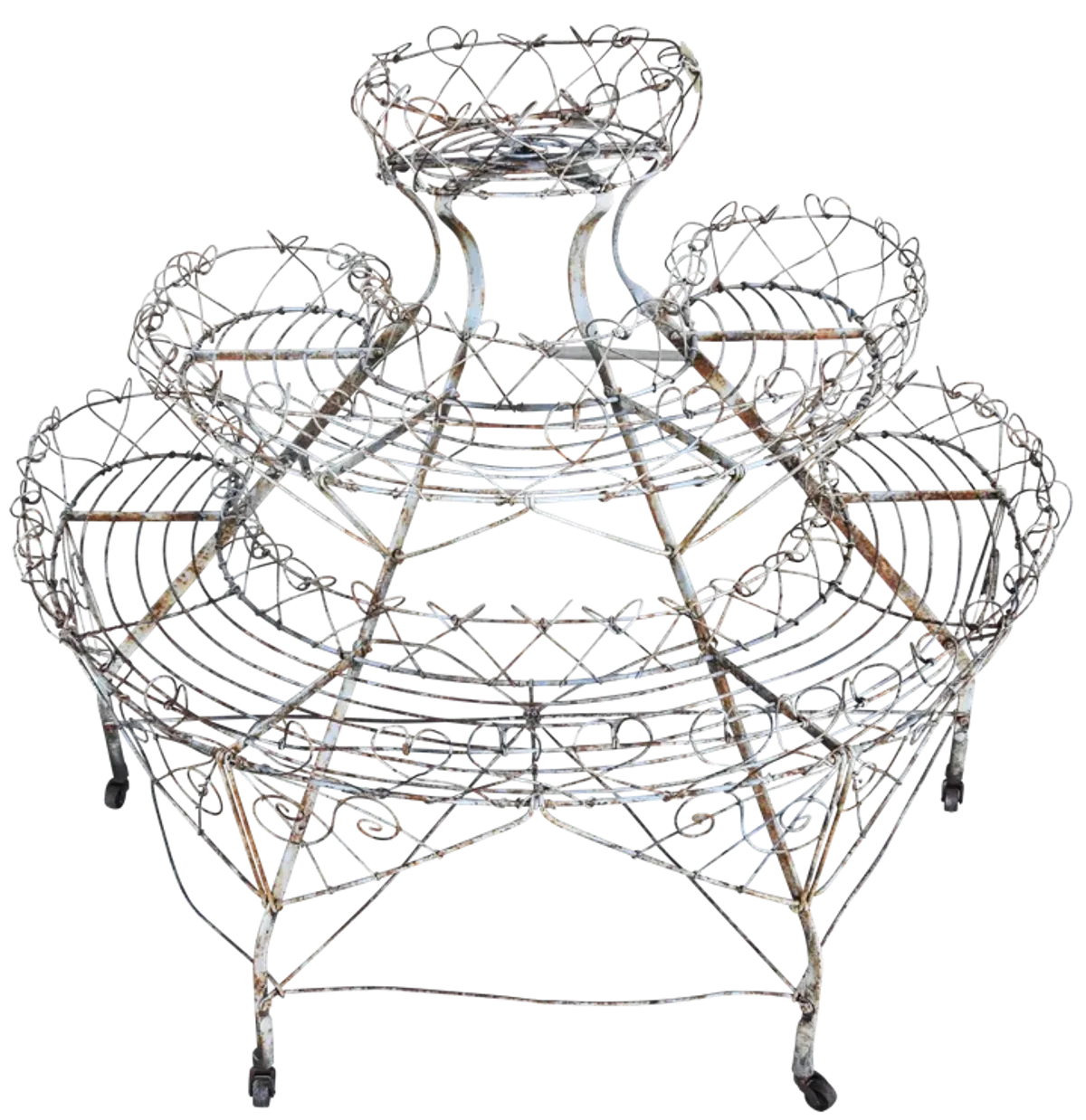 Vintage French Wire Tiered Outdoor Plant Stand - White