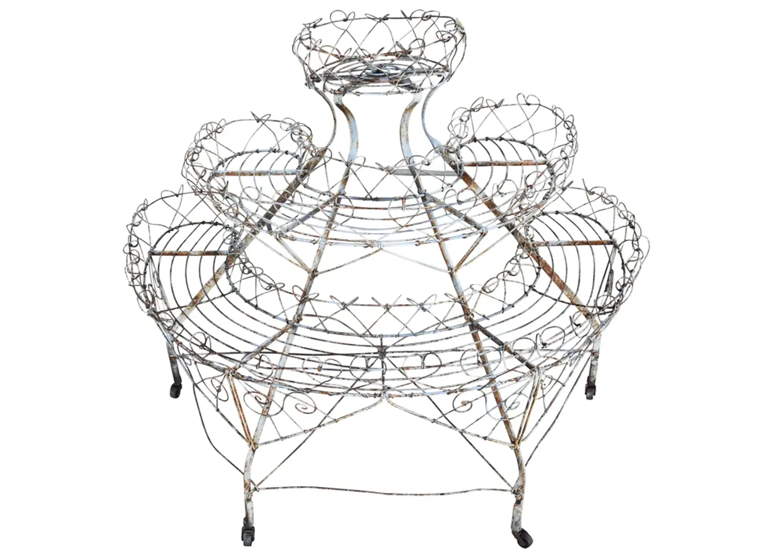 Vintage French Wire Tiered Outdoor Plant Stand - White