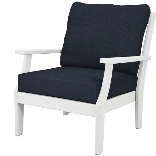 Newport Outdoor Lounge Chair - White/Navy - Blue