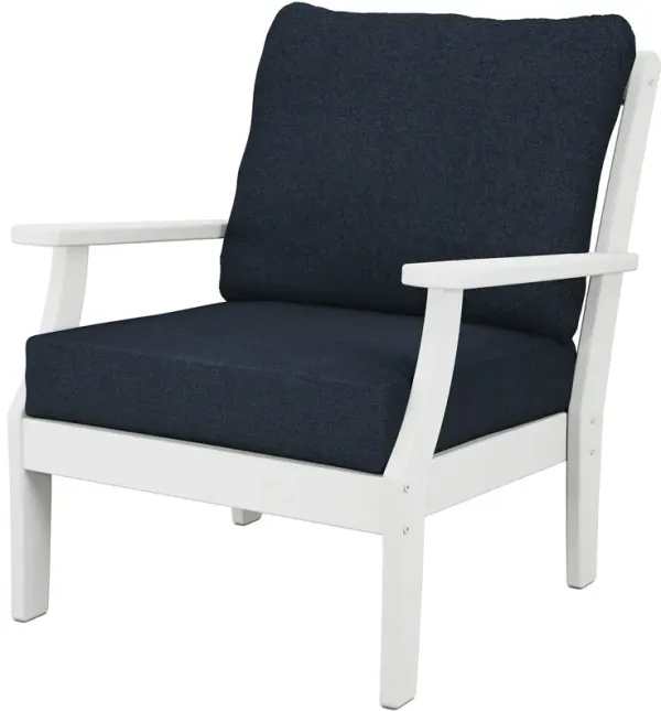 Newport Outdoor Lounge Chair, White/Navy