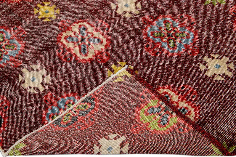 Turkish Floral Burgundy Wool Rug - Apadana - Red - Red