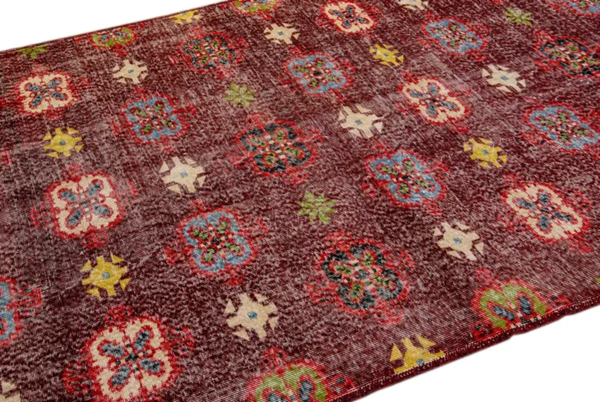 Turkish Floral Burgundy Wool Rug - Apadana - Red - Red