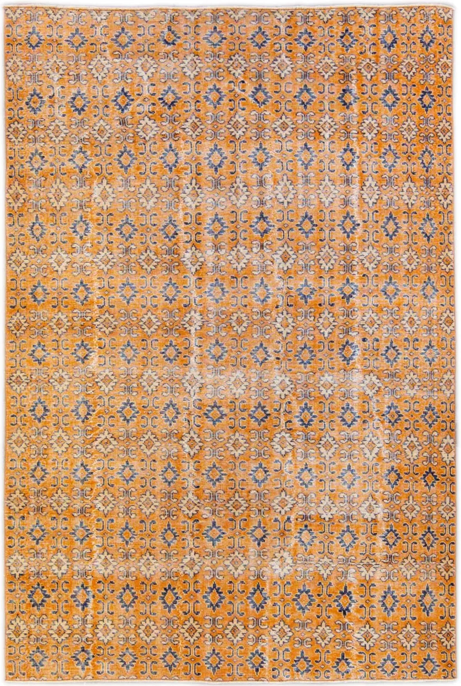 Vintage Turkish Orange Floral Wool Rug - Apadana - Orange