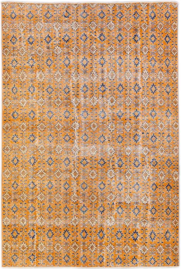 Vintage Turkish Orange Floral Wool Rug - Apadana - Orange